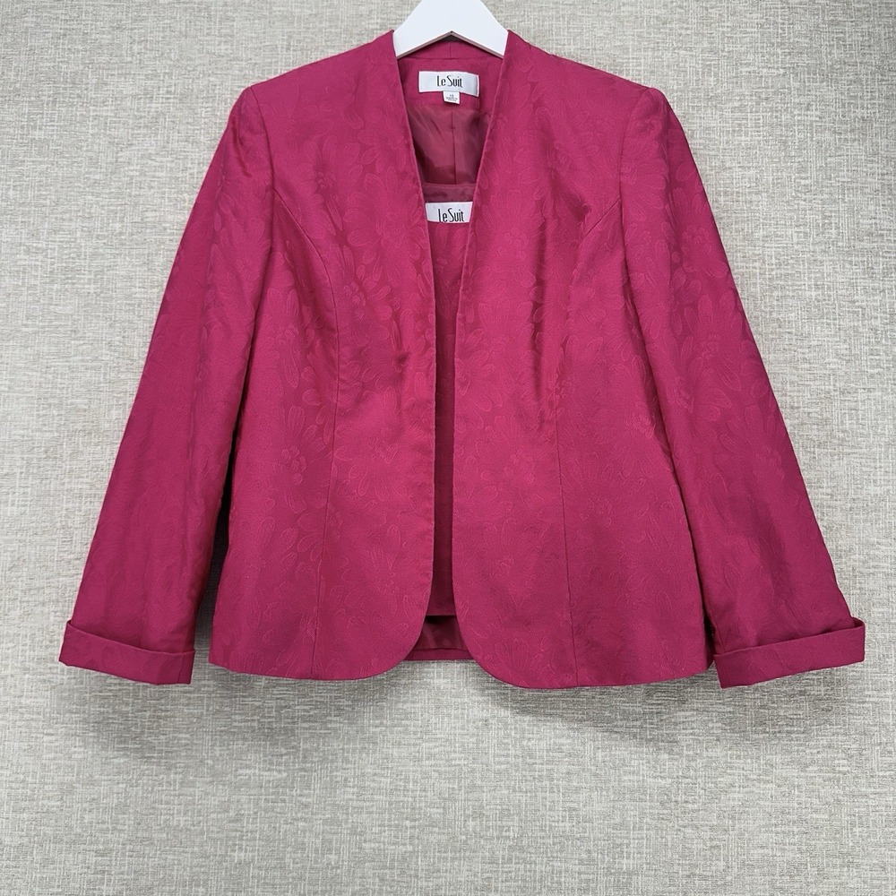 Le‎ Suit Blazer Jacket Tank Set Womens 10 Pink Floral Jacquard 2 Piece Career